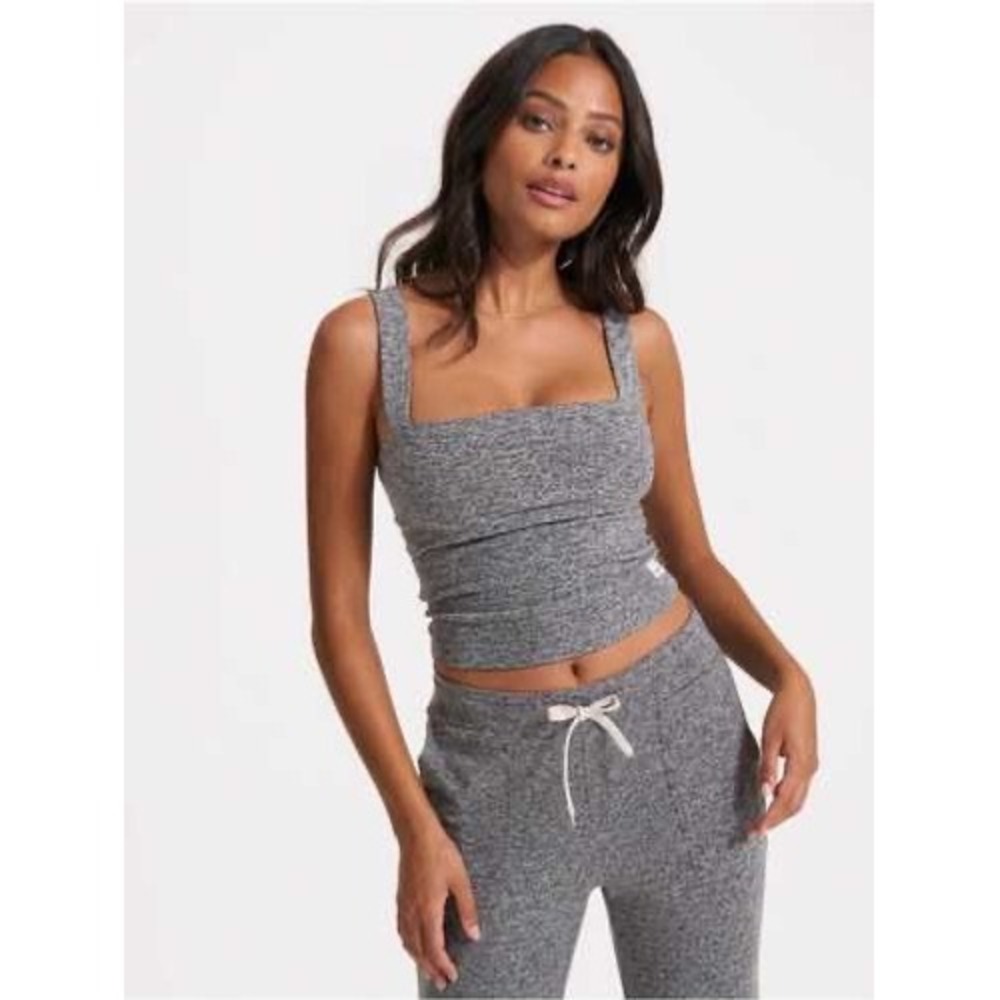 Vuori Mindset Elevation Tank Women XS Grey Square Neck Built-in Bra w/padding